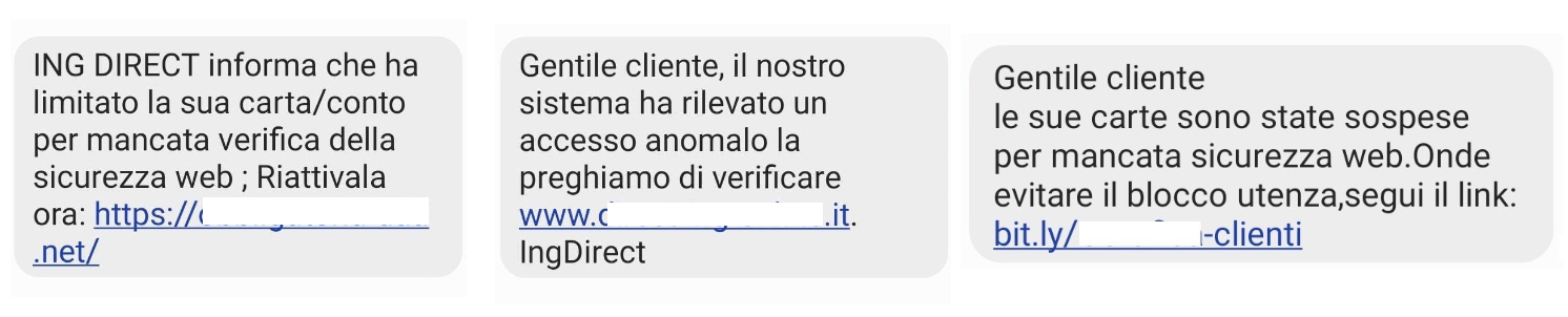 Immagine con esempi di messaggi di phishing Immagine con esempi di messaggi di phishing